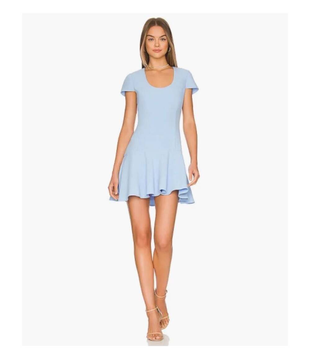Amanda Uprichard Debby Mini Dress in Baby Blue Ruffle Hem Cap Sleeve M
